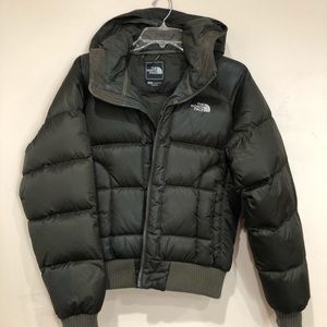 North Face dark olive green coat, size medium